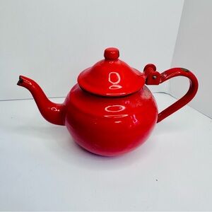 Vintage Small Red Enamel Teapot